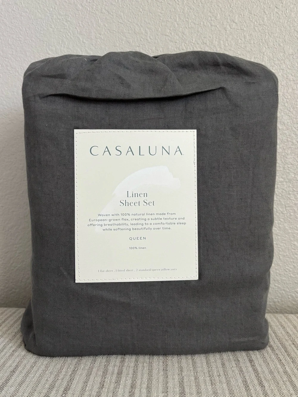 NWT Queen 100% Linen Sheet Set Dark Gray - Casaluna